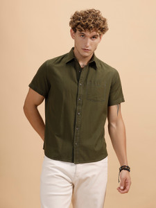 WROGN Men Solid Casual Green Shirt