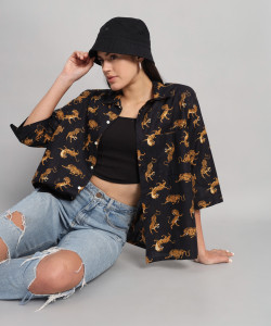 Ravaiyaa - Attitude Is Everything Women Printed Casual Black, Yellow Shirt