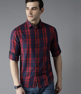 Dennis Lingo Men Checkered Casual Red, Blue Shirt