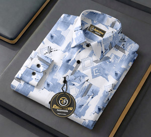 RUHISHVA FASHION Men Printed Casual Blue, Light Blue Shirt