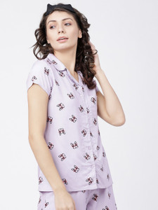 Tokyo Talkies Women Printed Lounge Wear Purple Shirt