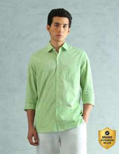 ARROW Men Self Design Formal Green Shirt
