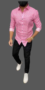 LUXURYCROWN Men Printed Casual Pink Shirt
