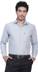 Apektra Men Striped Formal Grey Shirt