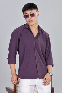 D BAX Men Solid Casual Purple Shirt
