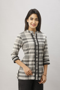 JAPER KURTI Women Checkered Casual Black, Grey Shirt