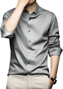 DIGIMI Men Solid Party Silver Shirt