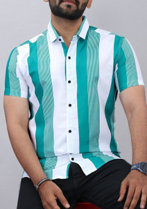 sti Men Striped Casual Green Shirt