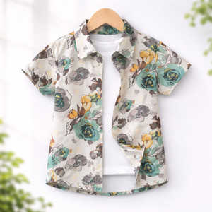 KILKARO Boys Printed Beach Wear Grey Shirt