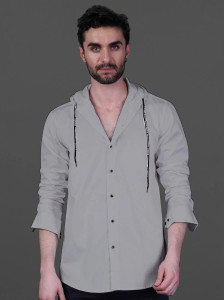 Qlonz Store Men Solid Casual Grey Shirt