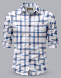 SHUBHFLAX Men Checkered Formal Light Blue Shirt