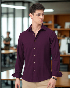 INDICLUB Men Self Design Formal Purple Shirt