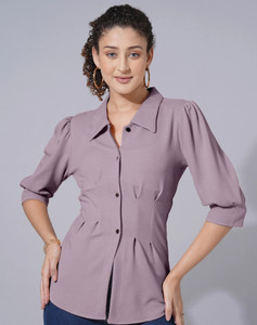 Selvia Women Self Design Casual Purple Shirt