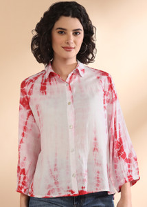 METRONAUT Women Dyed/Ombre Casual White, Red Shirt