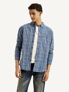 LEVI'S Men Checkered Casual Blue Shirt