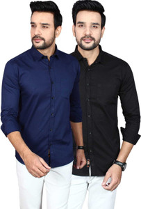 Liza Martin Men Solid Casual Blue, Black Shirt