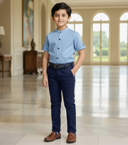 ESTHERCHARM Boys Solid Formal Light Blue Shirt