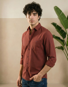 LOUIS PHILIPPE Men Checkered Casual Maroon Shirt