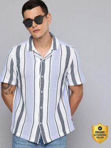 LEVI'S Men Striped Casual White, Blue Shirt