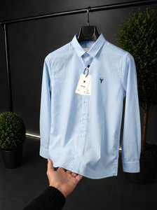 VD Looks Men Striped Casual Blue Shirt