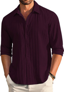 DENEEJA Men Self Design Casual Purple Shirt