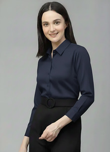 Novotny Women Solid Formal Dark Blue Shirt