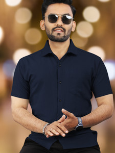 VeBNoR Men Solid Casual Dark Blue Shirt