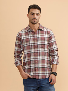 WROGN Men Checkered Casual Pink Shirt