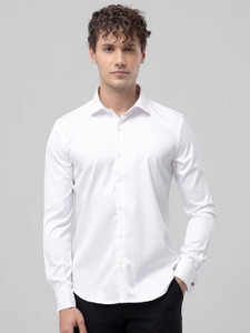 Snitch Men Solid Formal White Shirt