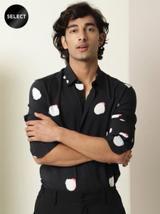 RARE RABBIT Men Printed Casual Black, White Shirt