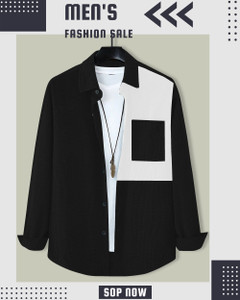 METRONAUT Men Solid Casual Black, White Shirt