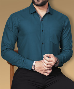 VeBNoR Men Solid Formal Blue Shirt