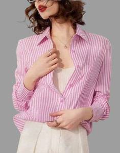 GORIYA Women Striped Formal Pink Shirt