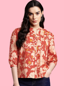Kavisaa Women Floral Print Casual Red Shirt