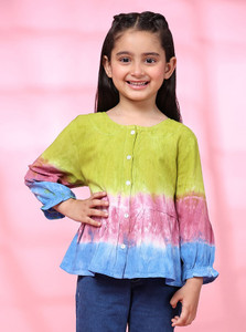 maaesa Girls Dyed/Ombre Casual Light Green Shirt