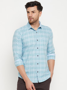 DUKE Men Checkered Casual Light Blue, Green Shirt