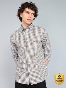U.S. POLO ASSN. Men Checkered Casual Dark Green, White Shirt