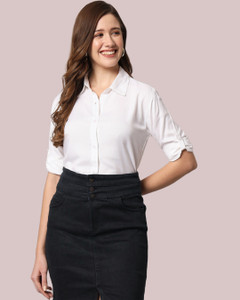 FUNDAY FASHION Women Solid Casual White Shirt
