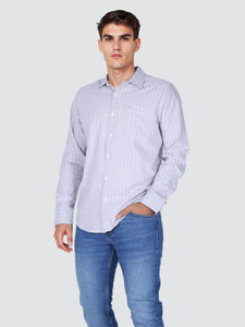 LEE Men Striped Casual Grey, White Shirt