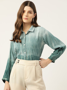 METRONAUT Women Dyed/Ombre Casual Dark Green Shirt