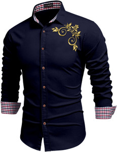 DIMMY Men Solid Casual Blue Shirt