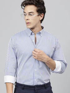 Hancock Men Striped Casual Dark Blue, White Shirt