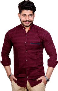 FUBAR Men Color Block Party Maroon, Black Shirt
