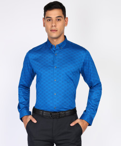 PETER ENGLAND Men Self Design Formal Blue Shirt