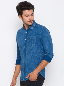 BEING HUMAN Men Solid Casual Blue Shirt