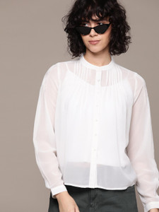 Roadster Women Solid Casual White Shirt