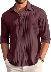 Kintu Parantu Men Self Design Casual Maroon Shirt