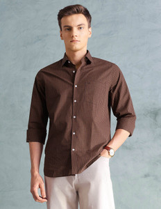 ARROW Men Checkered Formal Brown Shirt