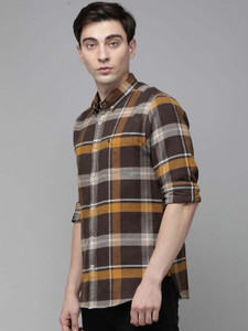 THE BEAR HOUSE Men Checkered Casual Brown Shirt