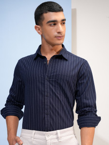 HIGHLANDER Men Printed Formal Blue Shirt